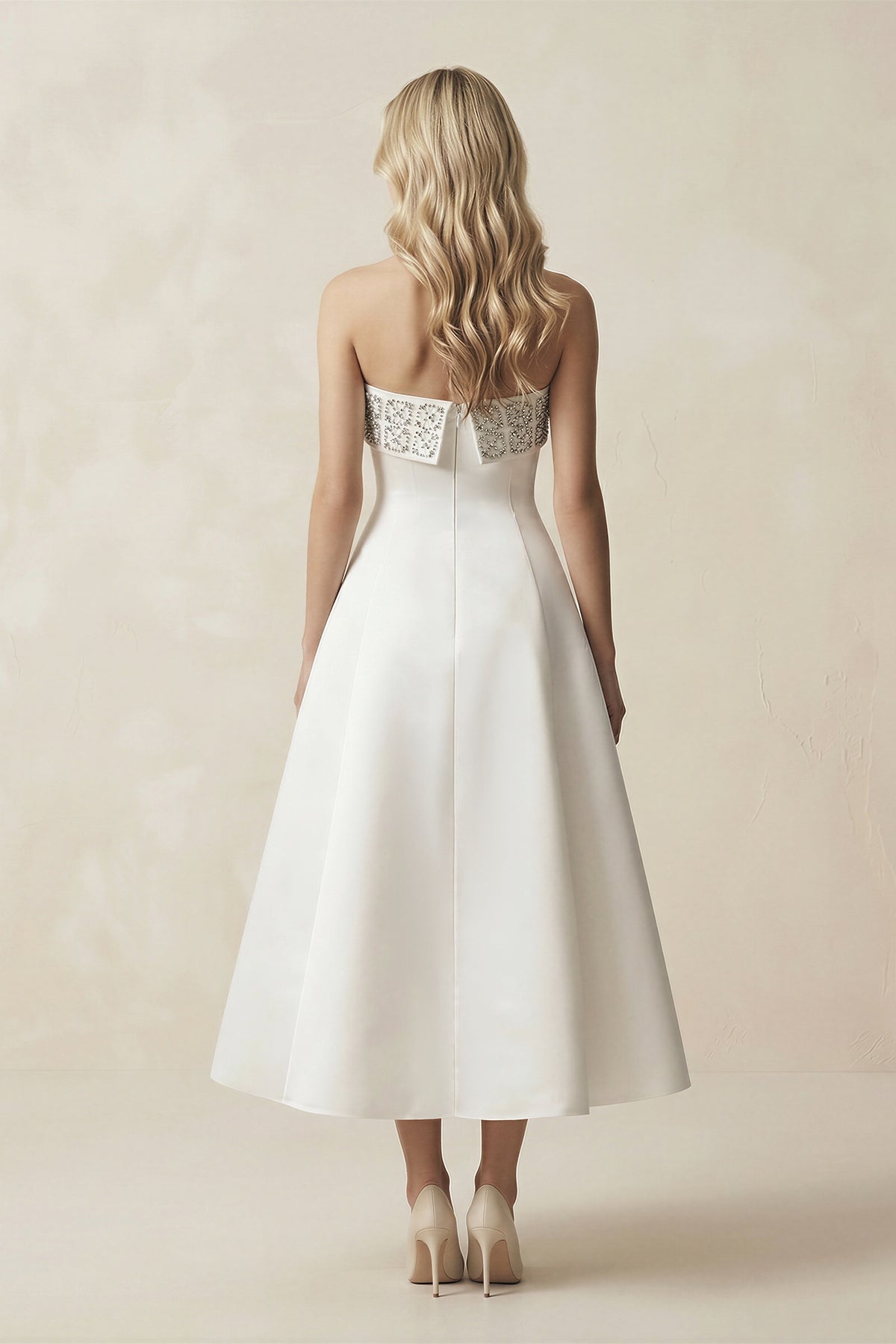 Robe de mariée blanche trapèze en satin bustier sans manches - Harana