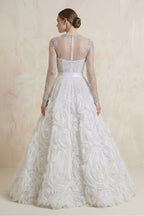 Robe de mariée blanc longue manches longues en tulle fleurie - Harana
