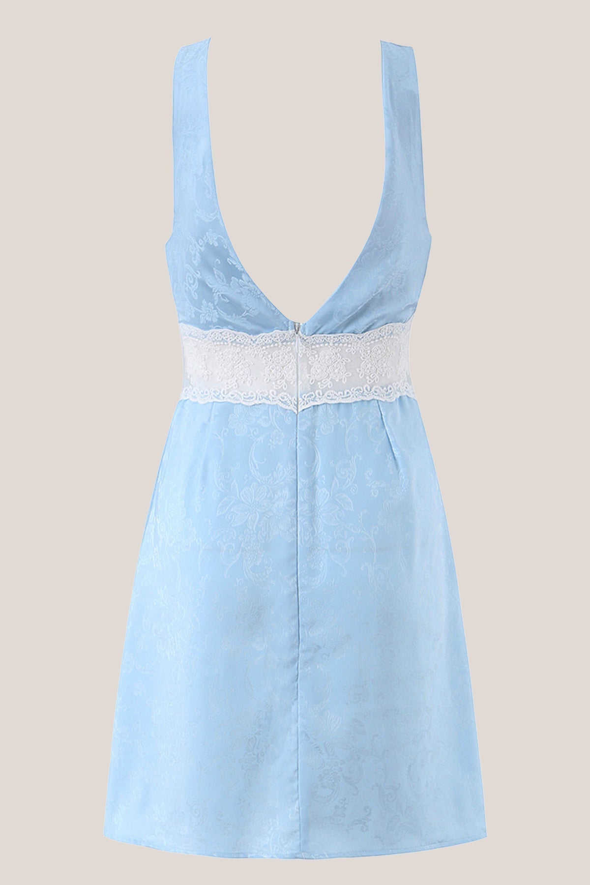 Robe bleue courte en dentelle et coton coupe fourreau à col V - Harana