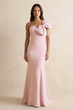 Robe demoiselle d’honneur rose petal longue asymétrique sans manches avec nœud - Harana