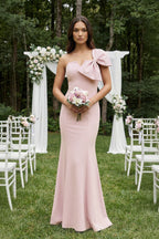 Robe demoiselle d’honneur rose petal longue asymétrique sans manches avec nœud - Harana