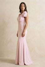 Robe demoiselle d’honneur rose petal longue asymétrique sans manches avec nœud - Harana