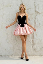 Robe courte black & pink avec nœud - Harana