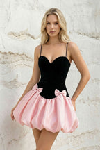 Robe courte black & pink avec nœud - Harana