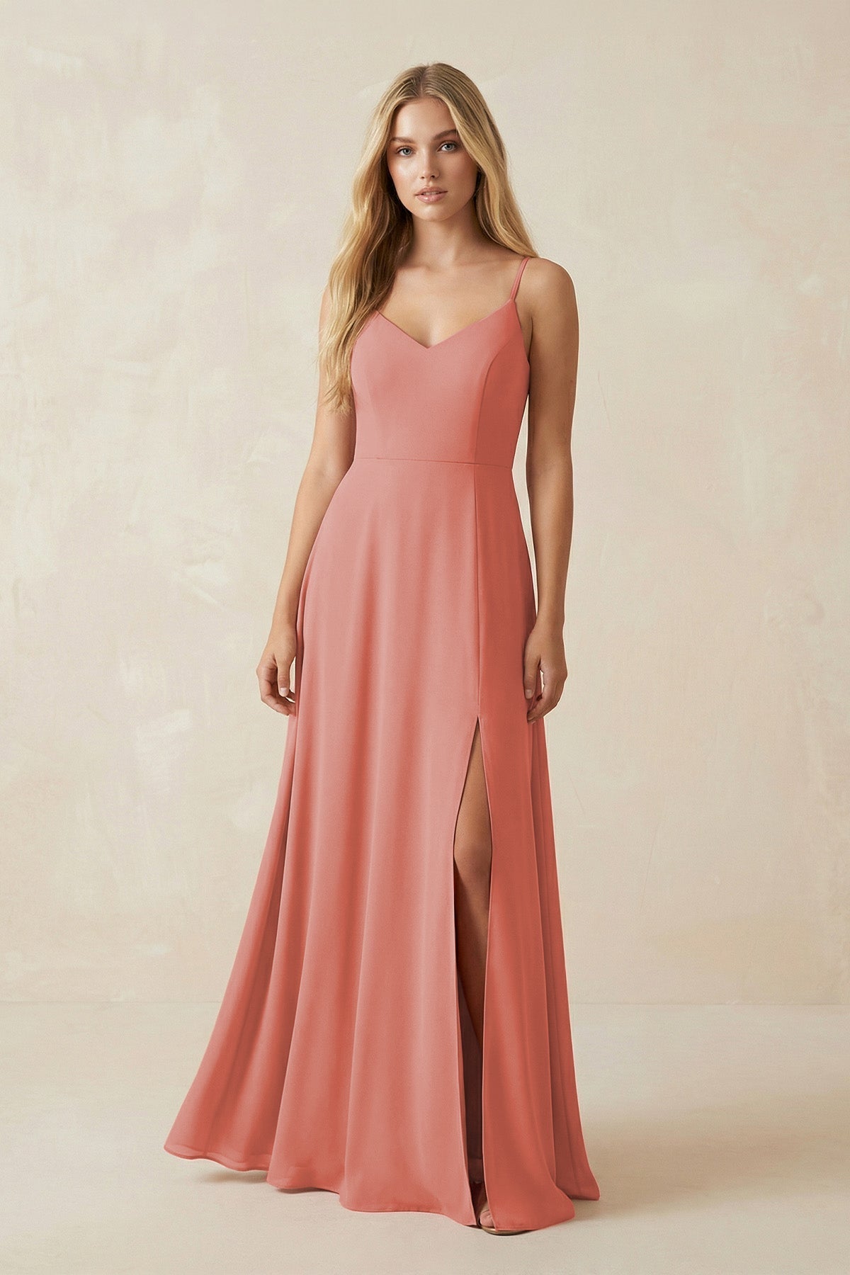 Robe demoiselle d’honneur mûre longue à fines bretelles sans manches avec fente - Harana