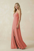 Robe demoiselle d’honneur mûre longue à fines bretelles sans manches avec fente - Harana
