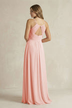 Robe demoiselle d’honneur rose petal longue à fines bretelles sans manches plissée - Harana