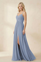 Robe demoiselle d’honneur twilight longue à fines bretelles sans manches avec fente - Harana