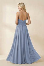 Robe demoiselle d’honneur twilight longue à fines bretelles sans manches avec fente - Harana