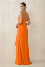 Robe longue orange en mousseline à fines bretelles - Harana
