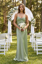 Robe demoiselle d’honneur dove gray longue à fines bretelles sans manches plissée - Harana