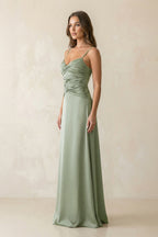 Robe demoiselle d’honneur dove gray longue à fines bretelles sans manches plissée - Harana