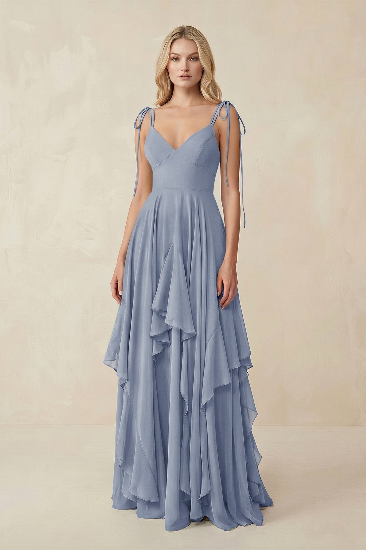 Robe demoiselle d’honneur twilight longue à fines bretelles sans manches effet drapé - Harana