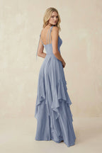 Robe demoiselle d’honneur twilight longue à fines bretelles sans manches effet drapé - Harana