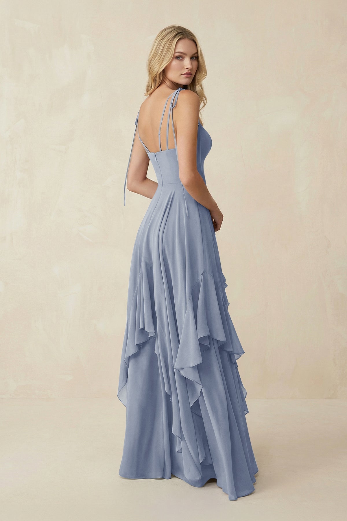 Robe demoiselle d’honneur twilight longue à fines bretelles sans manches effet drapé - Harana