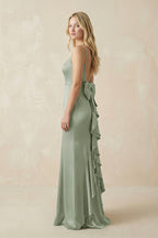 Robe demoiselle d’honneur dove gray longue à fines bretelles sans manches à volants - Harana