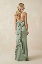 Robe demoiselle d’honneur dove gray longue à fines bretelles sans manches à volants - Harana