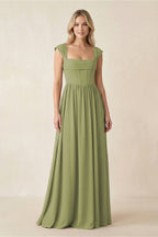 Robe demoiselle d’honneur moss green longue effet drapé à corset à dentelle - Harana