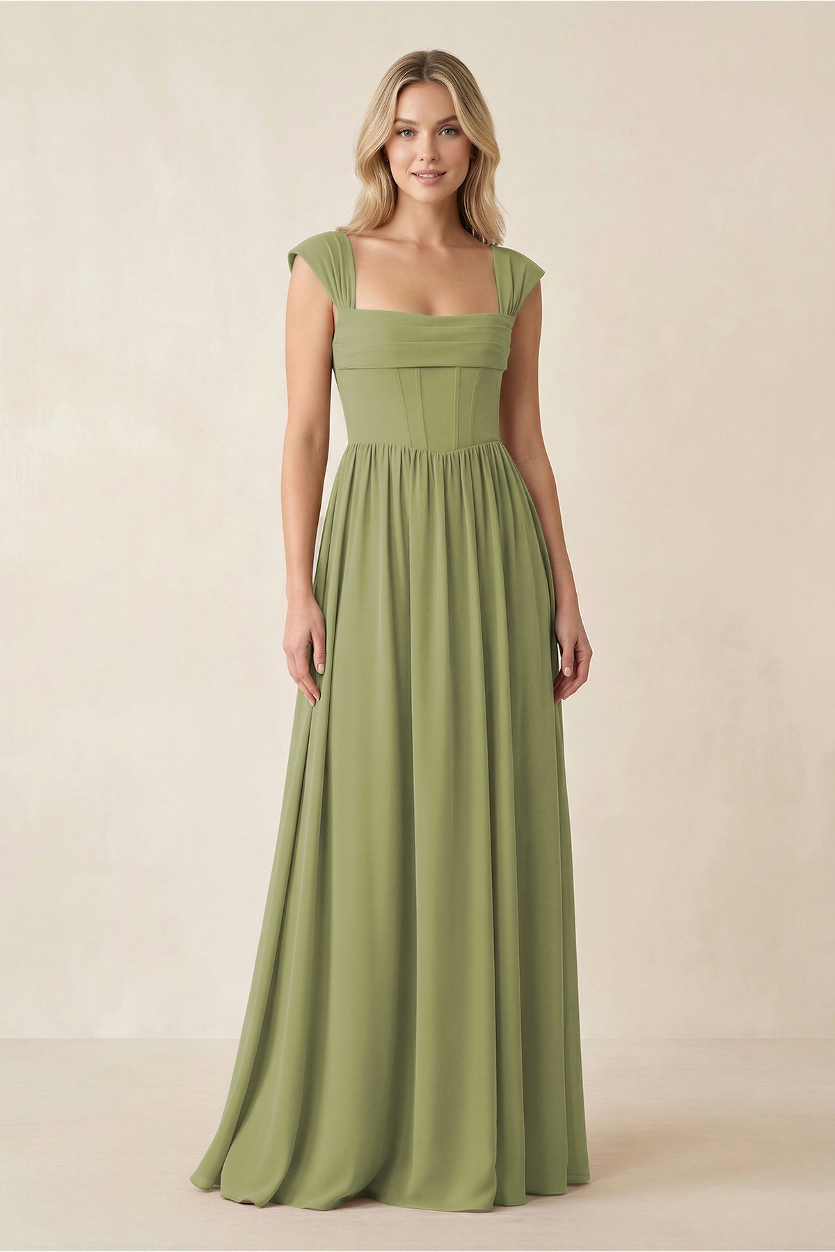 Robe demoiselle d’honneur moss green longue effet drapé à corset à dentelle - Harana