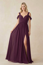 Robe demoiselle d’honneur fig longue col V sans manches avec fente - Harana