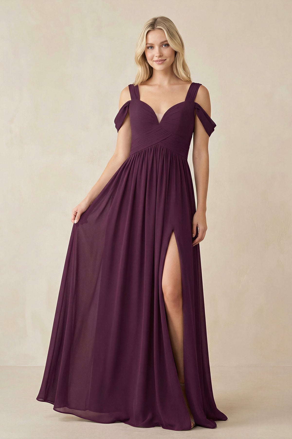 Robe demoiselle d’honneur fig longue col V sans manches avec fente - Harana