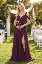 Robe demoiselle d’honneur fig longue col V sans manches avec fente - Harana