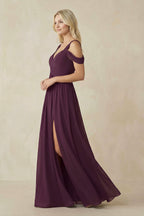 Robe demoiselle d’honneur fig longue col V sans manches avec fente - Harana