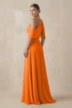 Robe longue orange en mousseline coupe trapèze - Harana