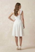 Robe de mariée blanche trapèze en mousseline décolleté cœur sans manches - Harana