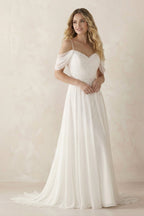 Robe de mariée blanche trapèze tulle col V dos nu - Harana