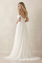 Robe de mariée blanche trapèze tulle col V dos nu - Harana