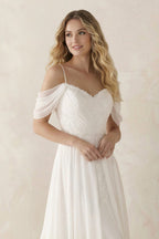 Robe de mariée blanche trapèze tulle col V dos nu - Harana