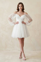 Robe de mariée blanche trapèze en dentelle manches longues à corset - Harana