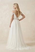 Robe de mariée blanche trapèze en tulle à col V - Harana