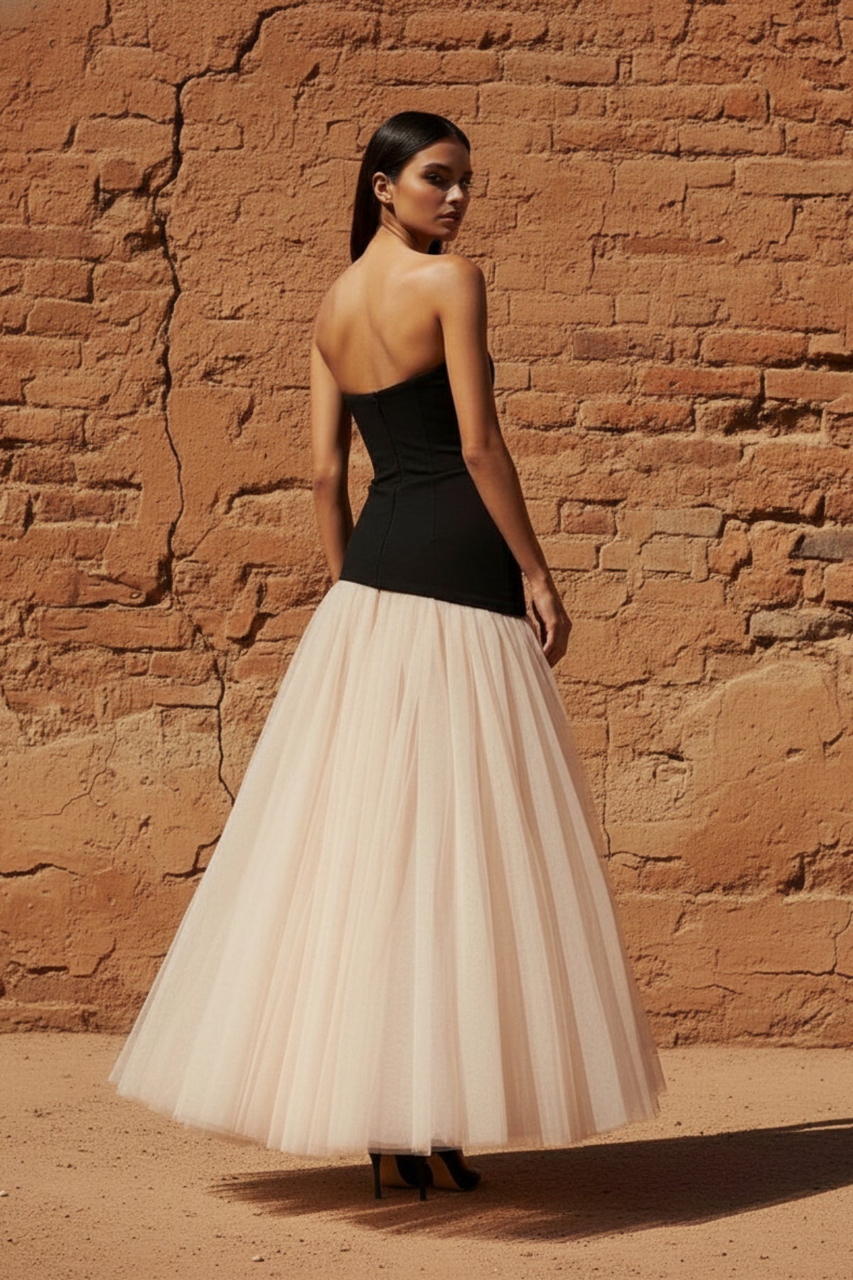 Robe longue black & beige à corset - Harana