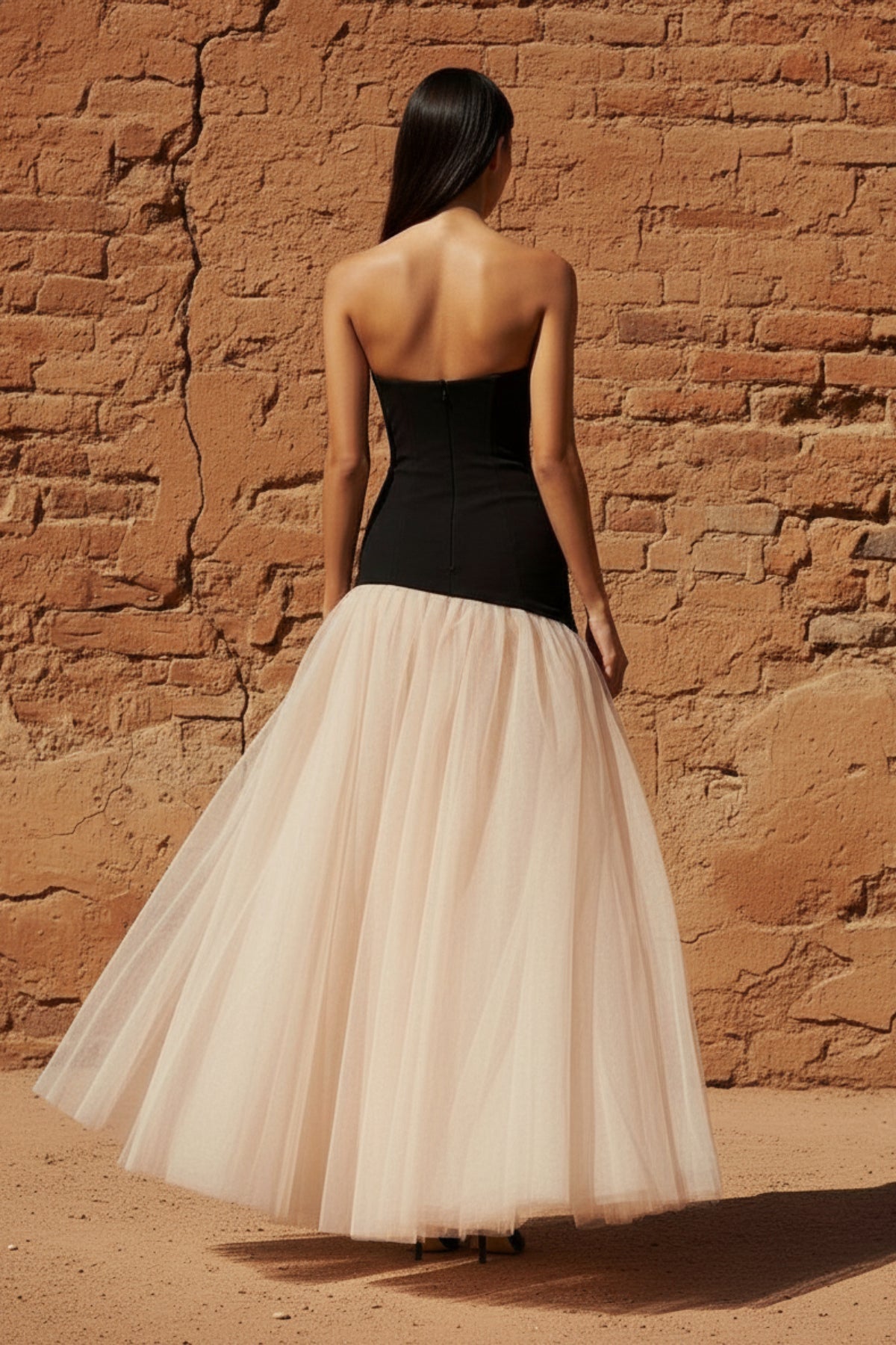 Robe longue black & beige à corset - Harana