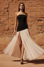Robe longue black & beige à corset - Harana
