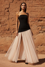 Robe longue black & beige à corset - Harana