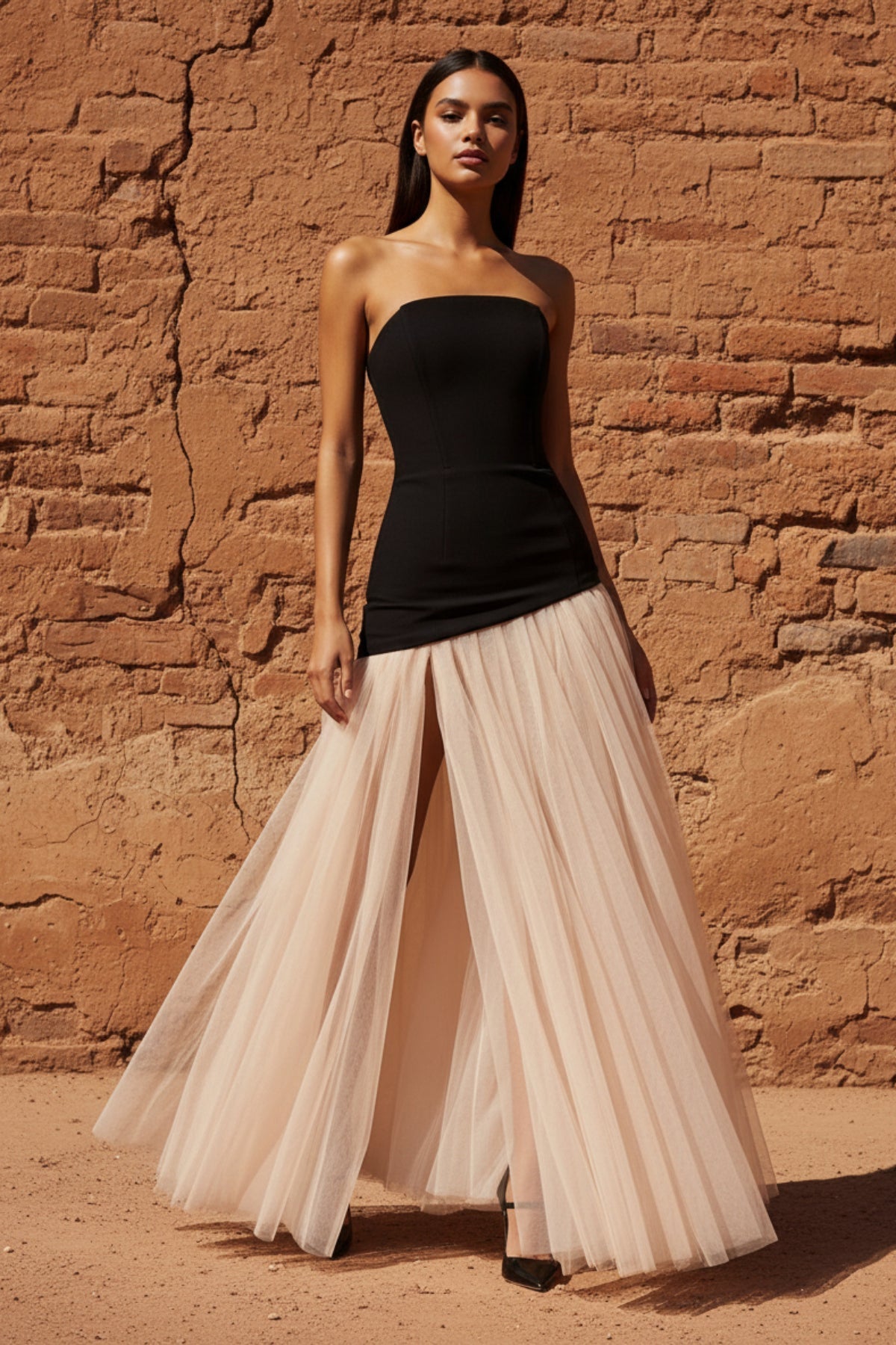 Robe longue black & beige à corset - Harana