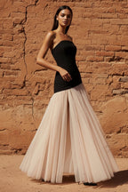 Robe longue black & beige à corset - Harana