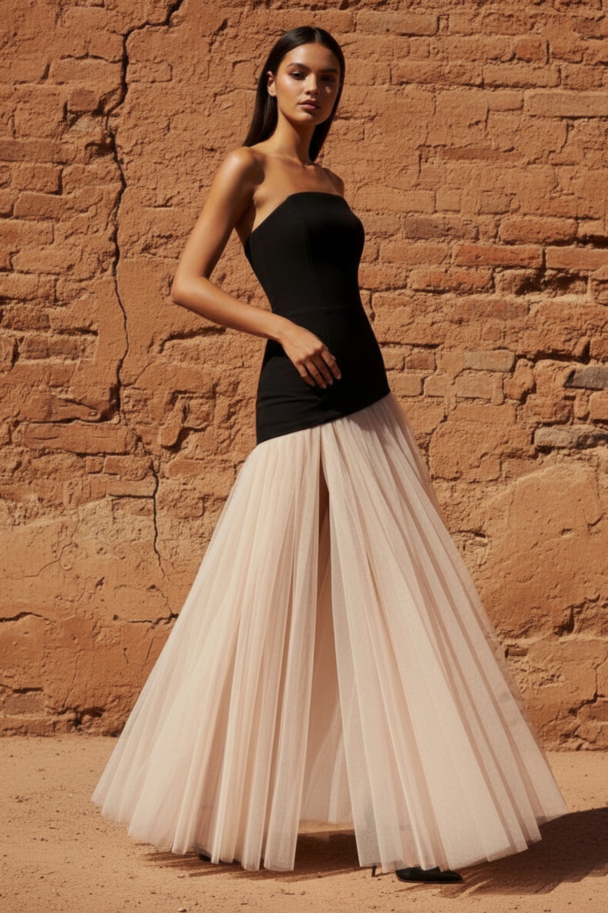 Robe longue black & beige à corset - Harana
