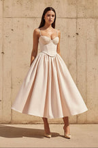 Robe midi champagne à corset plissée - Harana