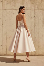 Robe midi champagne à corset plissée - Harana