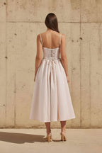 Robe midi champagne à corset plissée - Harana