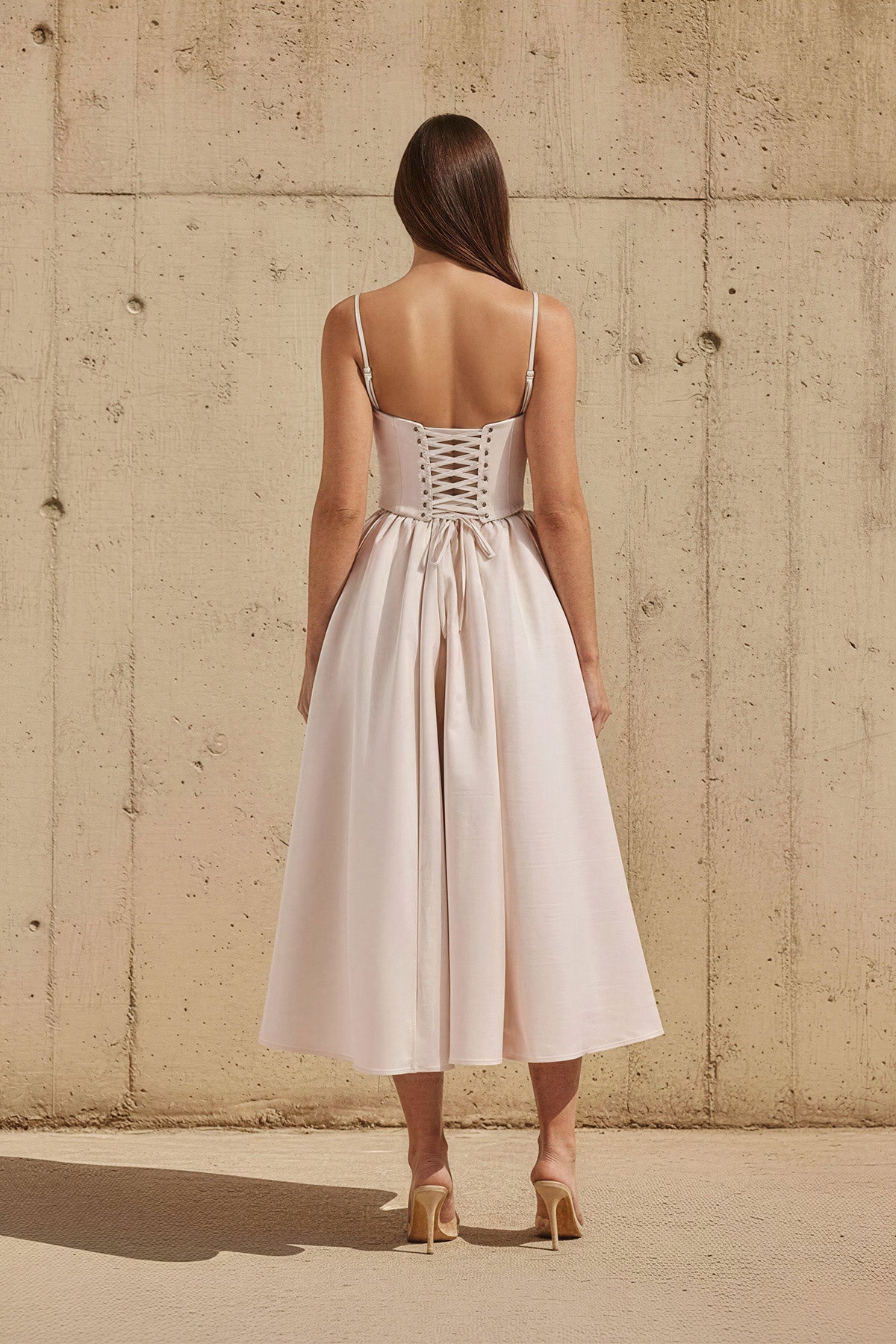 Robe midi champagne à corset plissée - Harana