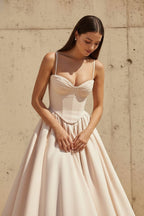 Robe midi champagne à corset plissée - Harana