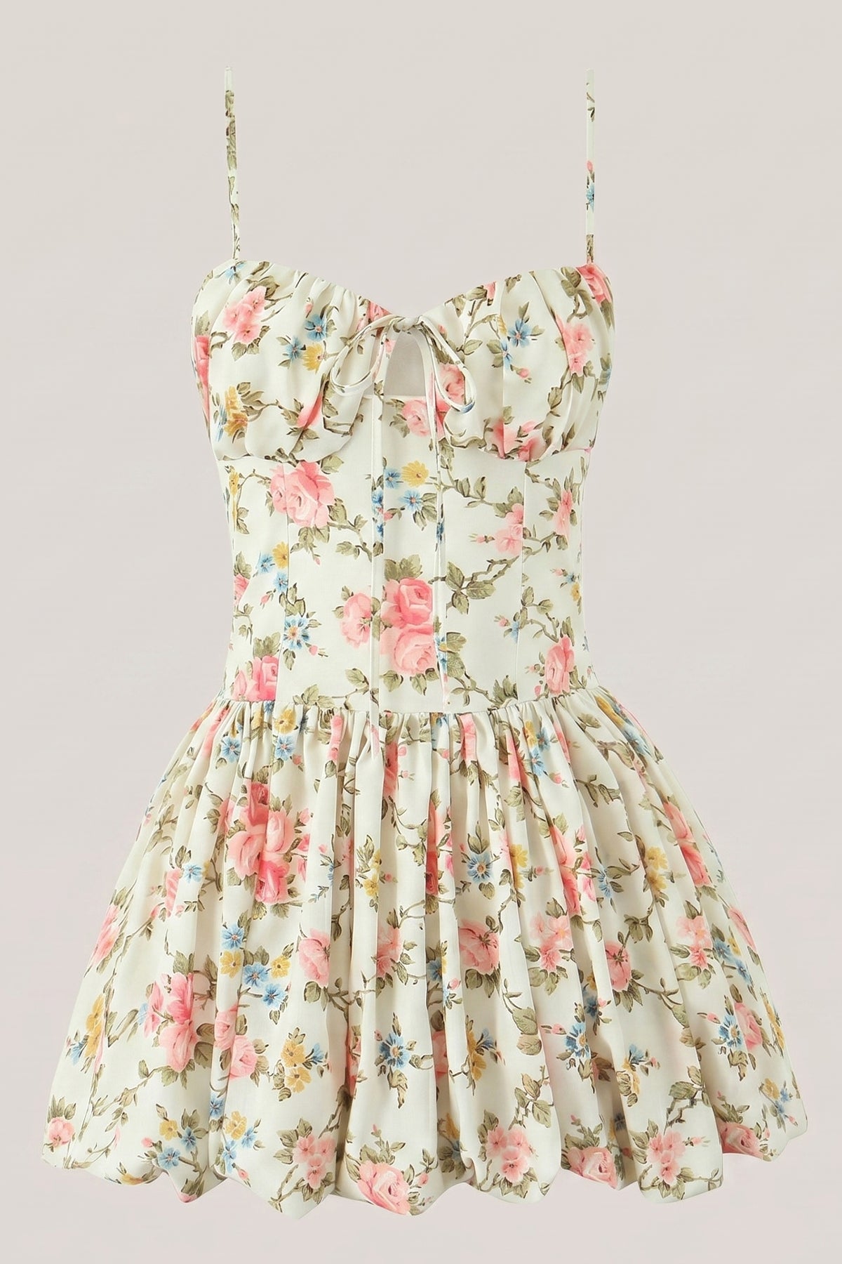 Robe rose courte en coton à fines bretelles imprimée - Harana
