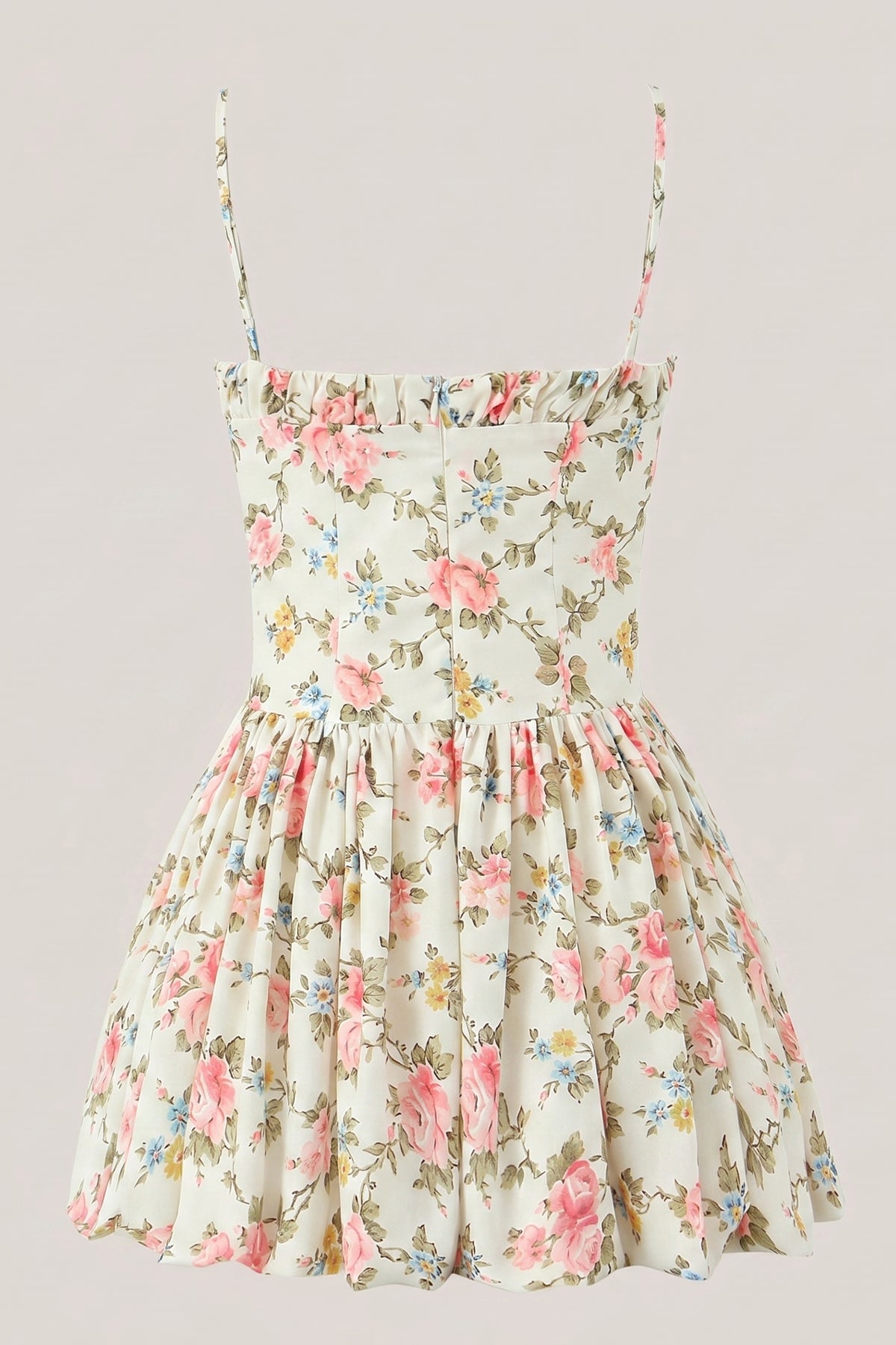 Robe rose courte en coton à fines bretelles imprimée - Harana