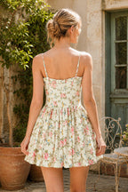 Robe rose courte en coton à fines bretelles imprimée - Harana