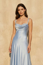 Robe longue bleu ciel à appliqués - Harana